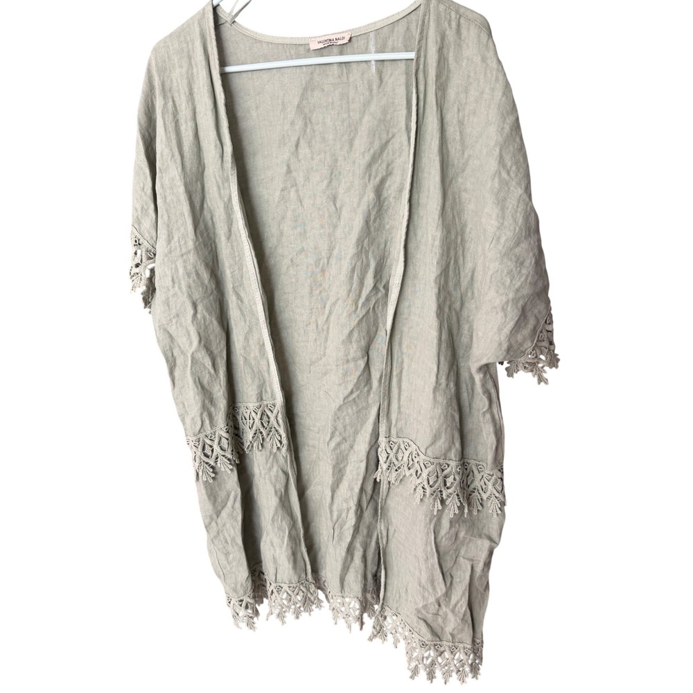 Valentina Naldi Linen Crochet Trim Kimono Cardigan One Size